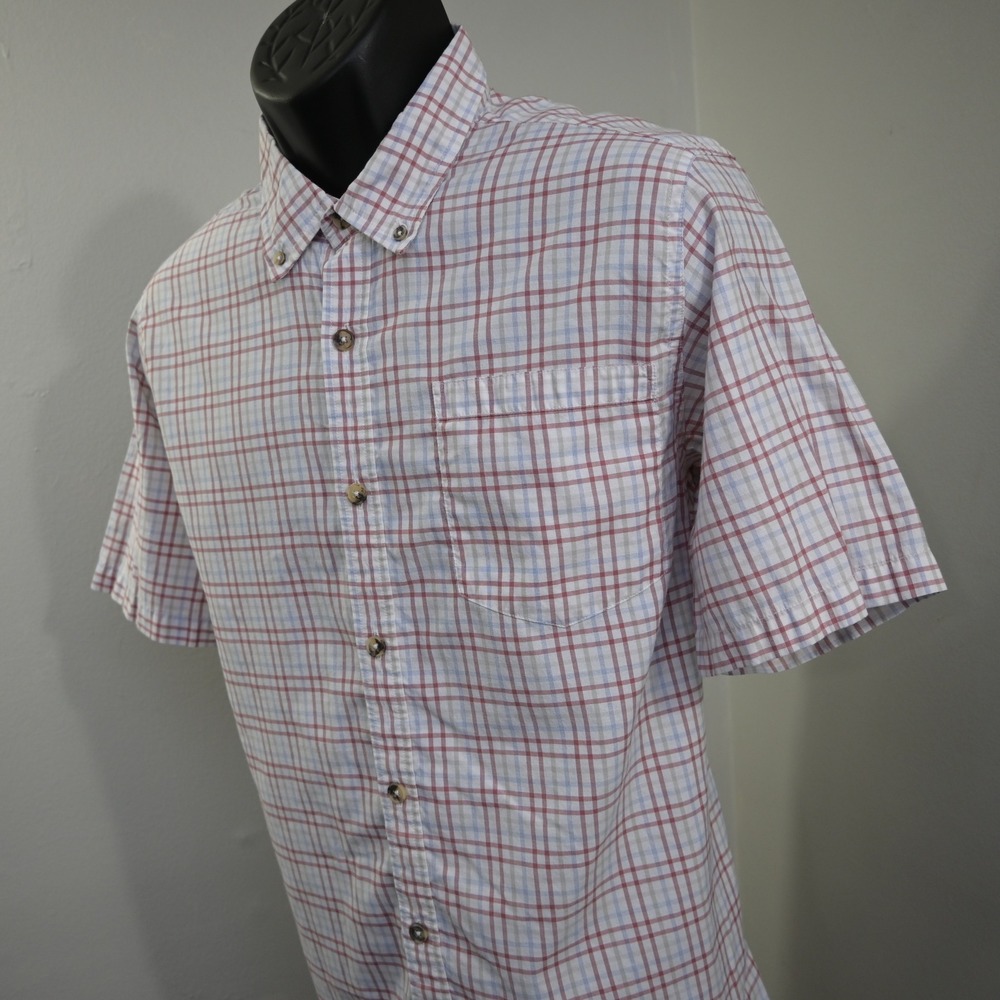 Mountain Khakis Button Up Mens Large Red Gray Plaid Short Sleeve Casual Shirt
